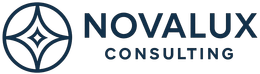 Logo of Novalux Consulting with a circular emblem and text.