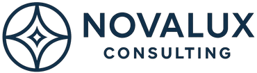 Logo of Novalux Consulting with a circular emblem and text.