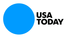 The usa today logo has a blue circle in the middle of it.