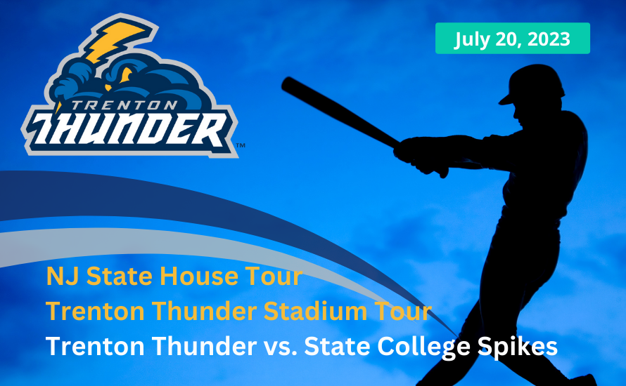 The trenton thunder logo is on a blue background