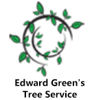 Logo for Edward Green's Tree Service, featuring a black spiral with green leaves and the company name below.