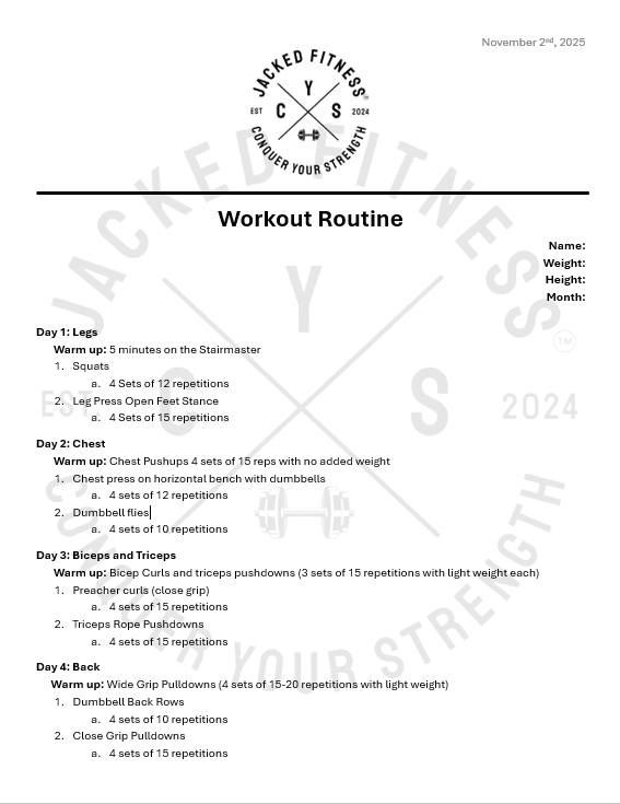 Monthly Workout Plan Subscription