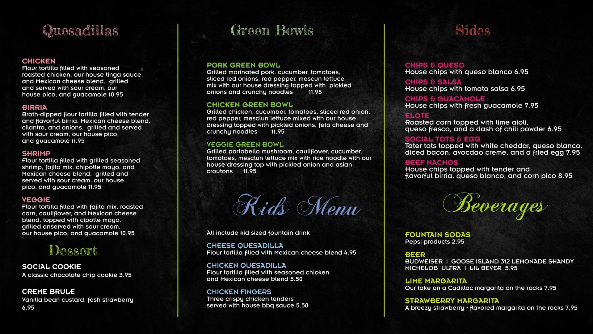 Taco Shop Menu East Peoria, Illinois Social Taco