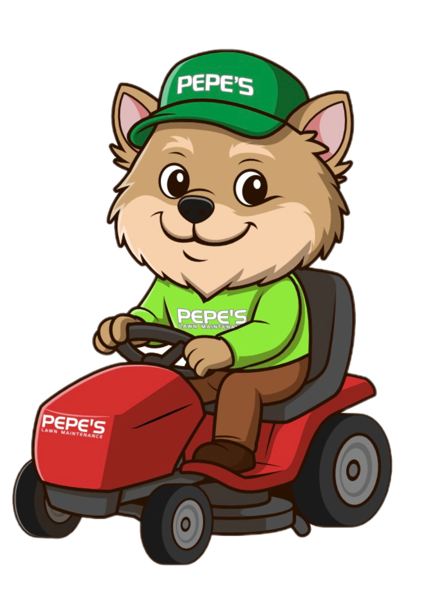 A cartoon of a dog wearing a pepe 's shirt raking leaves