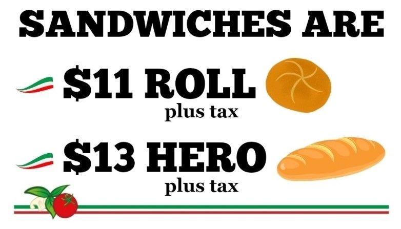 Sandwiches Prices – Wappingers Falls, NY – The Roma Deli