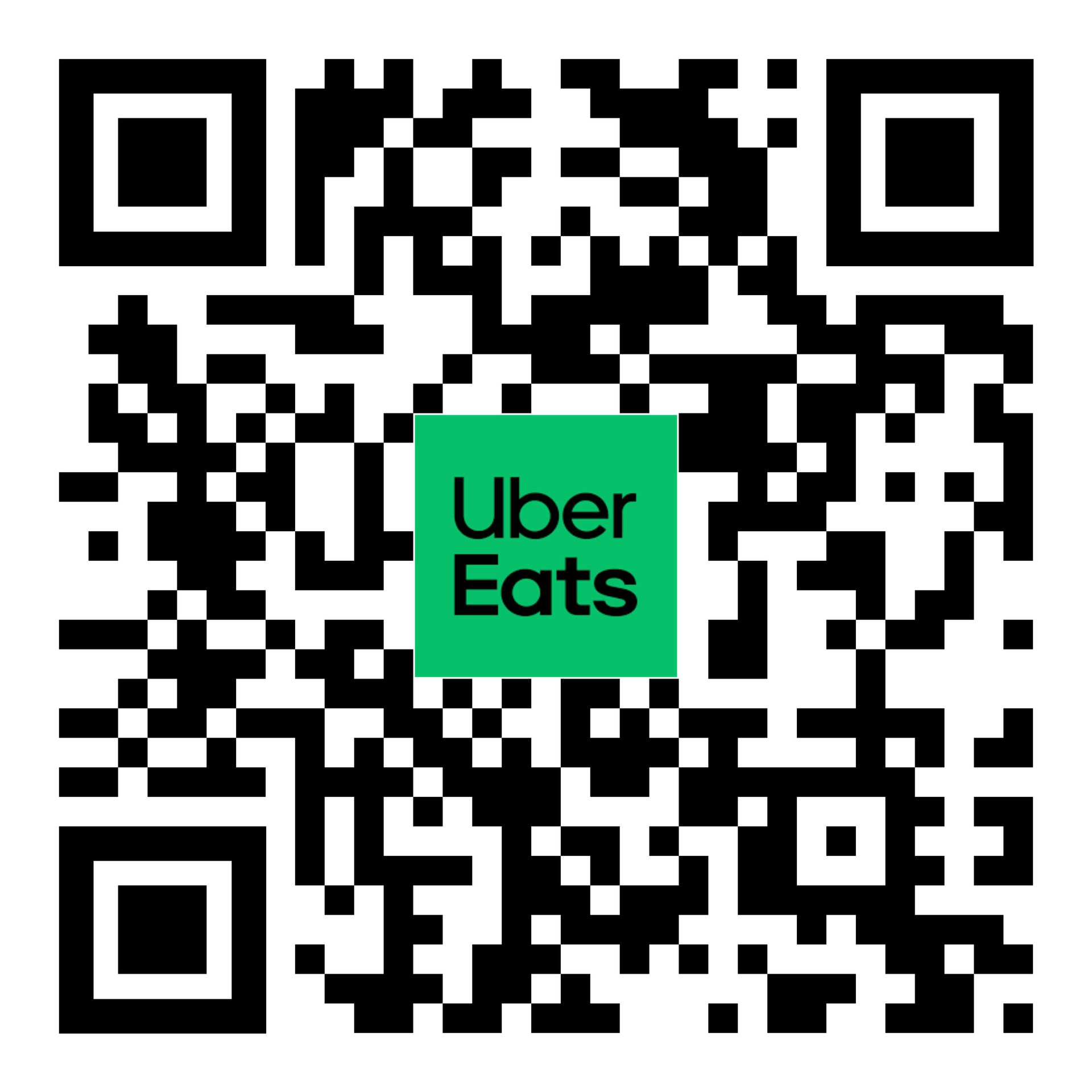 QR code for Uber Eats, green logo in the center.
