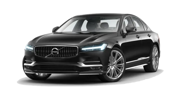 A black volvo s90 is shown on a white background.