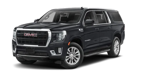 A black gmc yukon is shown on a white background.