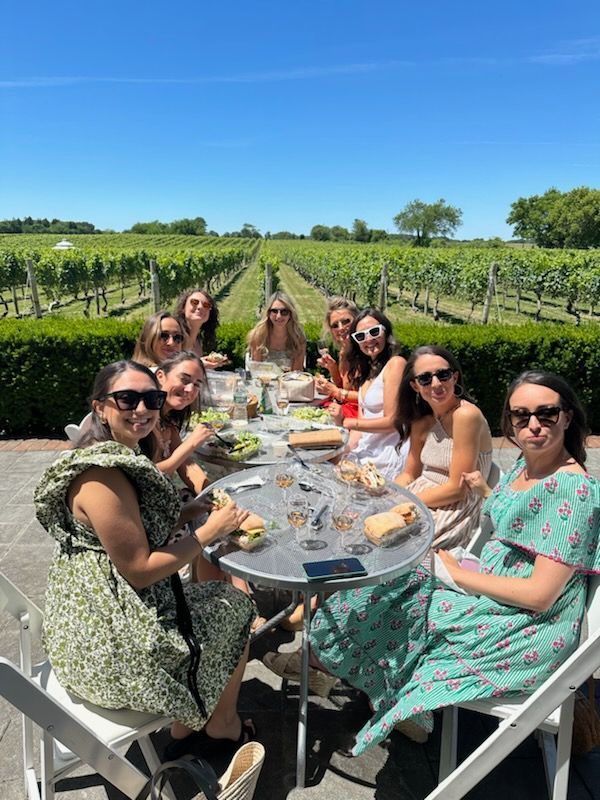 East End Wine tasting tours' Bachelorette Clients at Pellegrini rear Patio