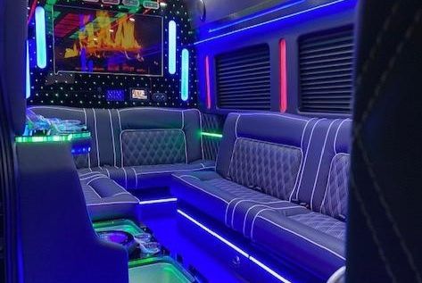 One of East End Wine Tasting Tour's Party style Limo Van Interior