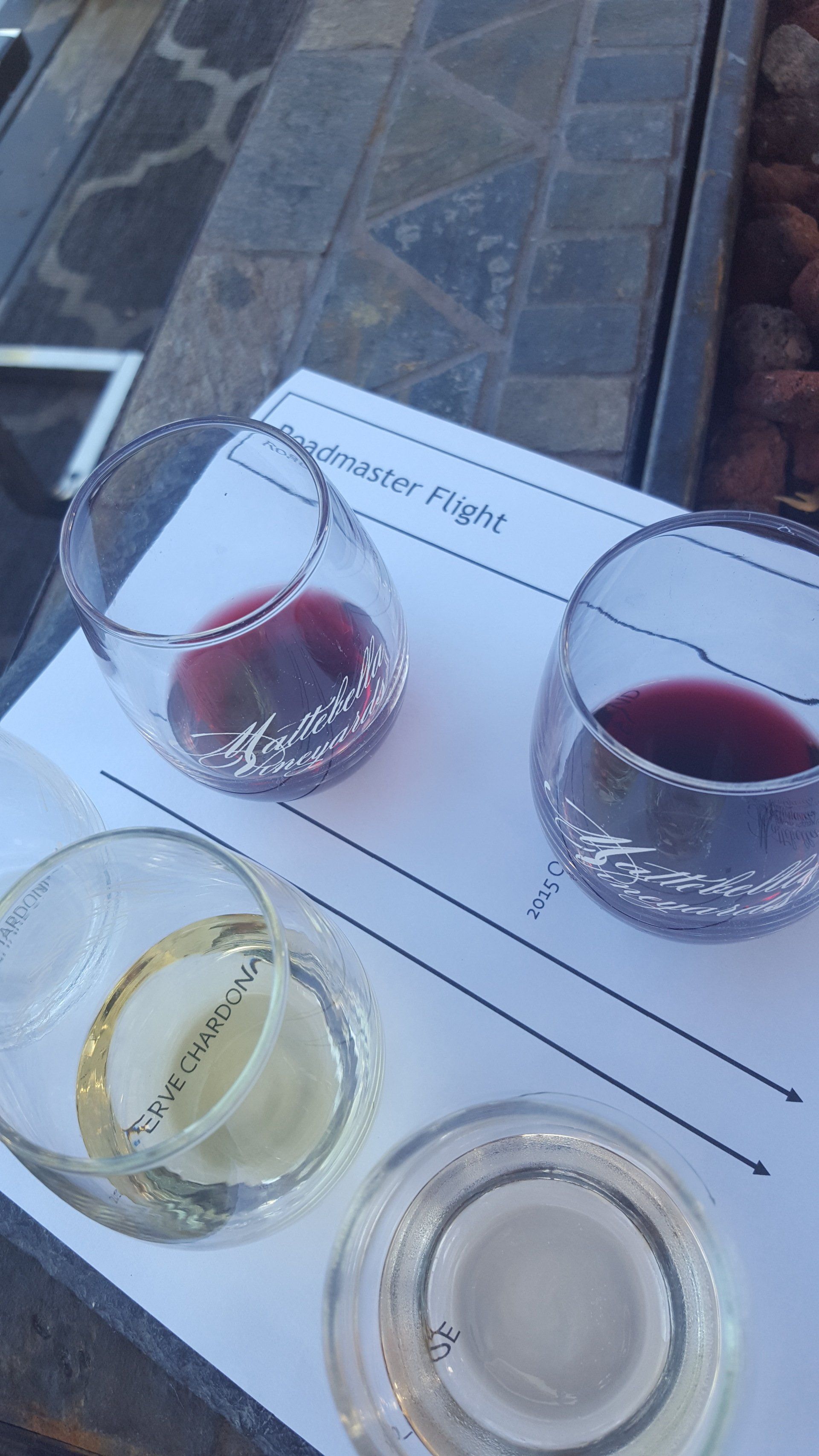 East End Wine Tasting Tours own Mattebella Wine Flight place setting.