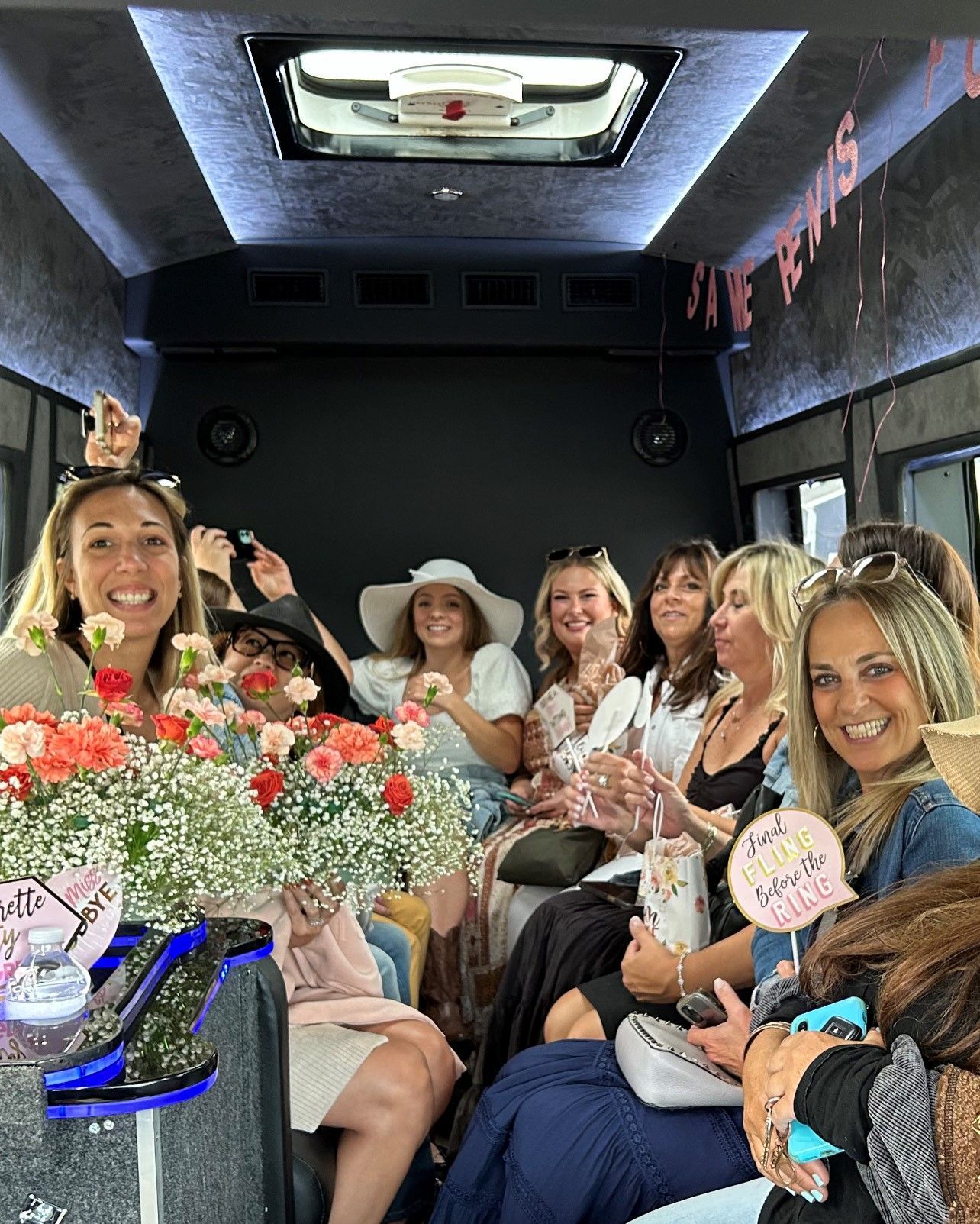 East End Wine Tasting Tours' Bachelorette Group in our Limo Van
