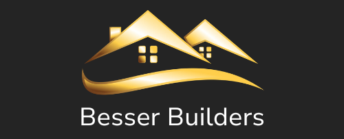 Golden house logo for "Besser Builders" on black background.