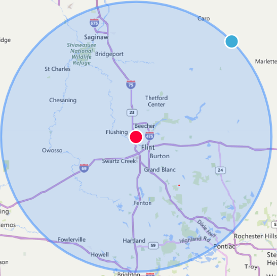 A map of a city and surrounding areas. A map of a city and surrounding areas.