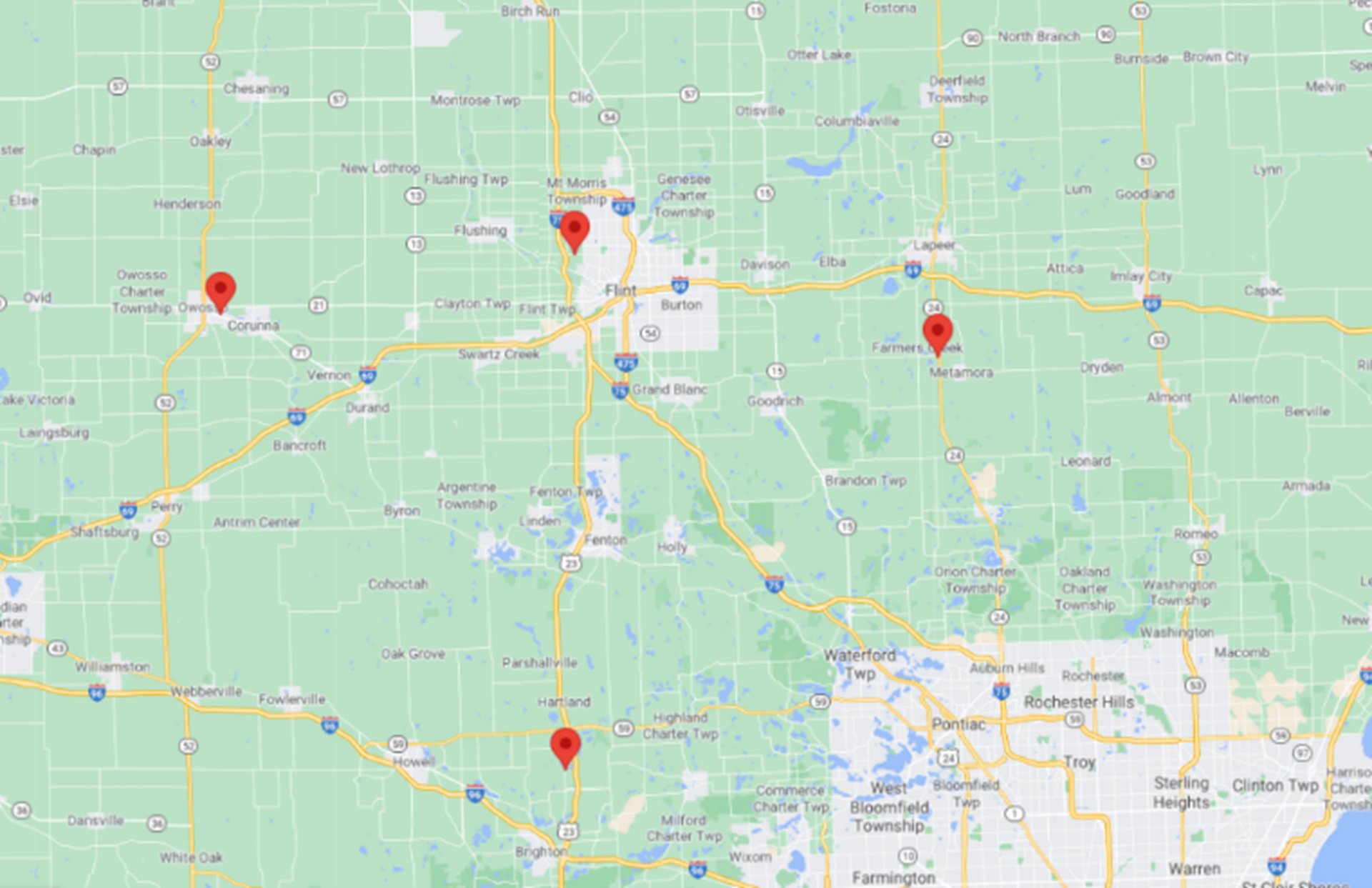 A map of the united states with red pins on it. A map of the united states with red pins on it.