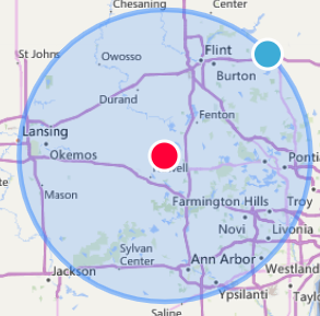 A map of a city and surrounding areas. A map of a city and surrounding areas.