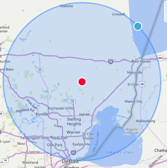A map of a city and surrounding areas. A map of a city and surrounding areas.