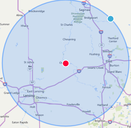 A map of a city and surrounding areas. A map of a city and surrounding areas.