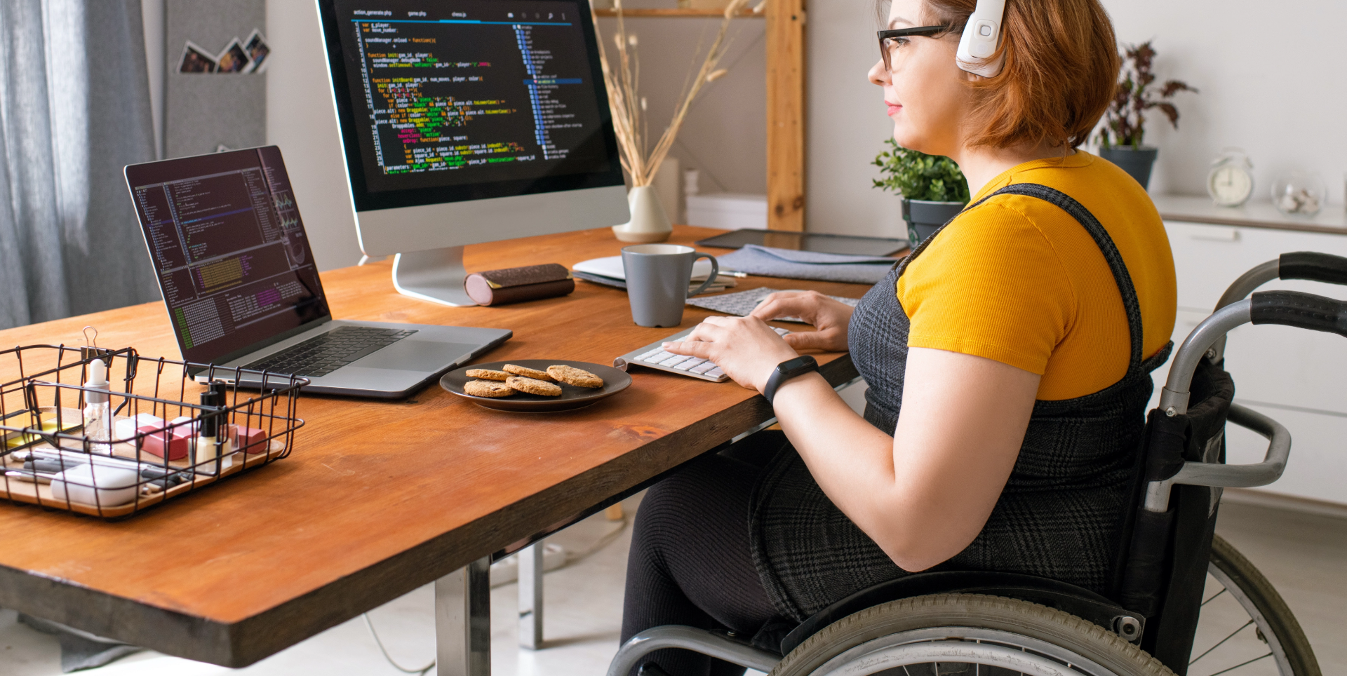 woman in wheelchair at computer