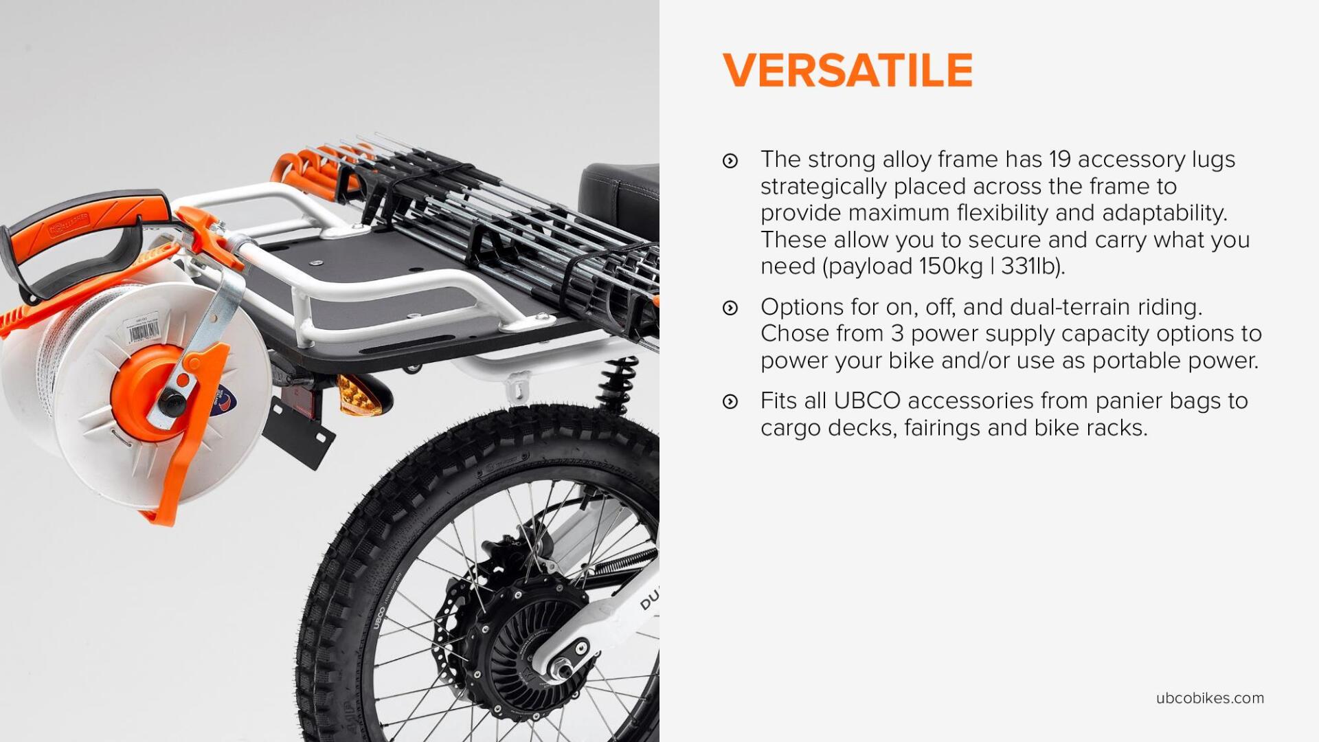 A motorcycle with a tool attached to the back of it.