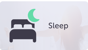 A logo for sleep with a bed and a crescent moon