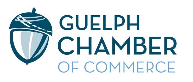 the logo for the guelph chamber of commerce has an acorn on it .