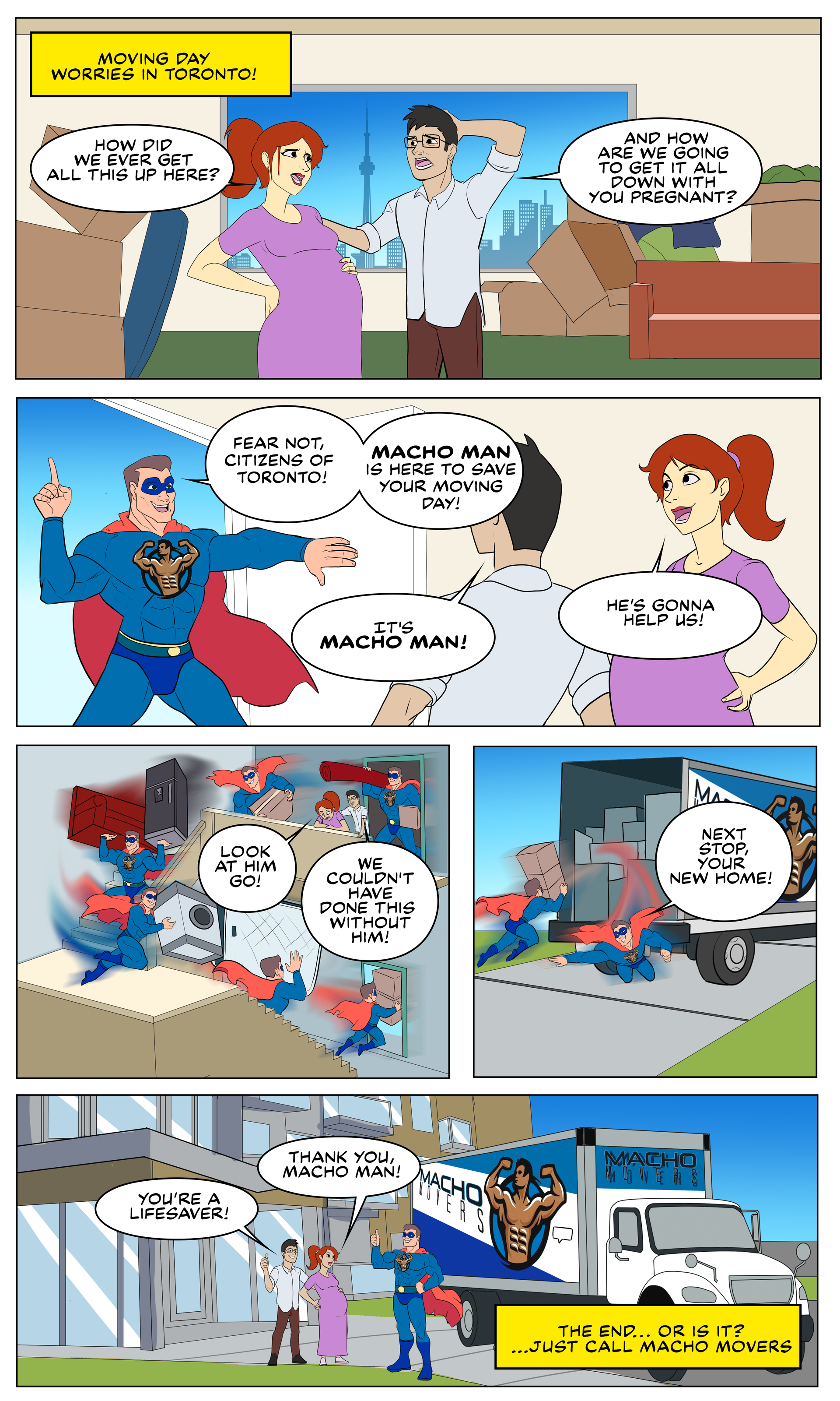 A cartoon of a man in a superman costume talking to a woman.