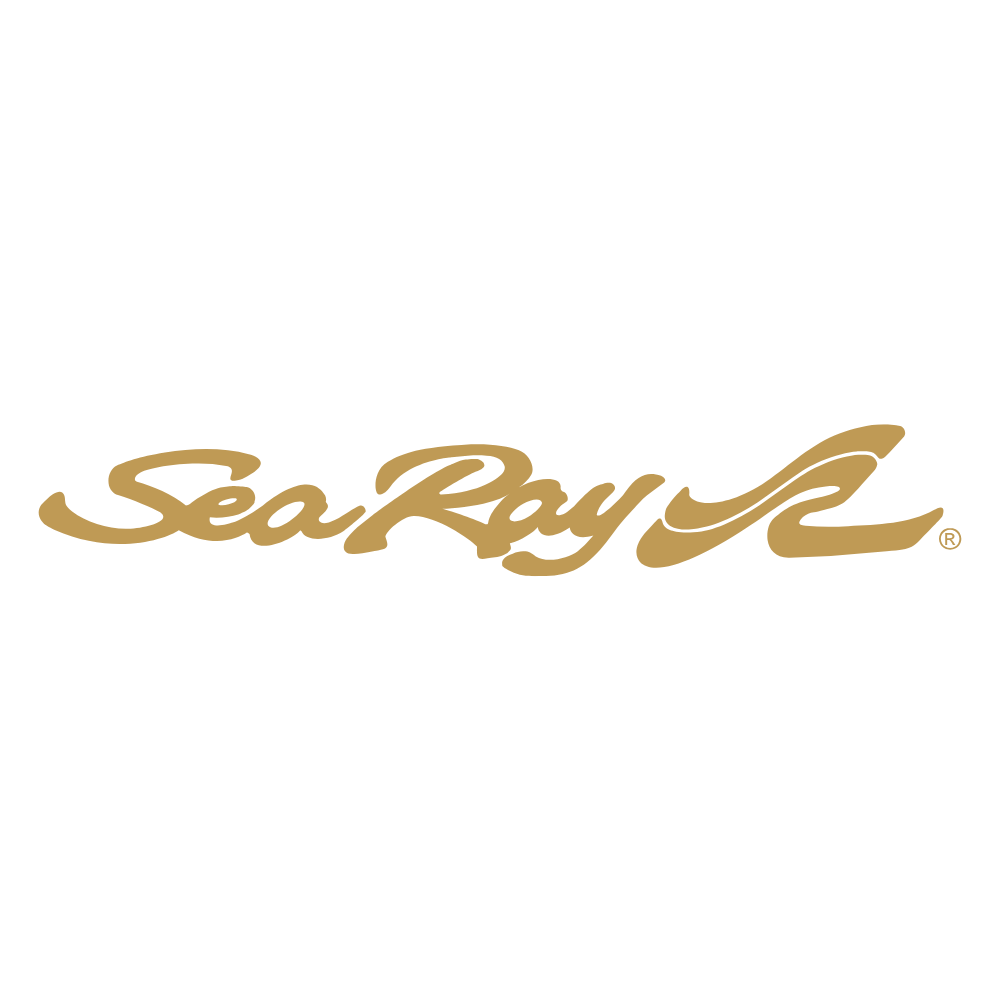 Sea Ray logo in gold script with a stylized wave.