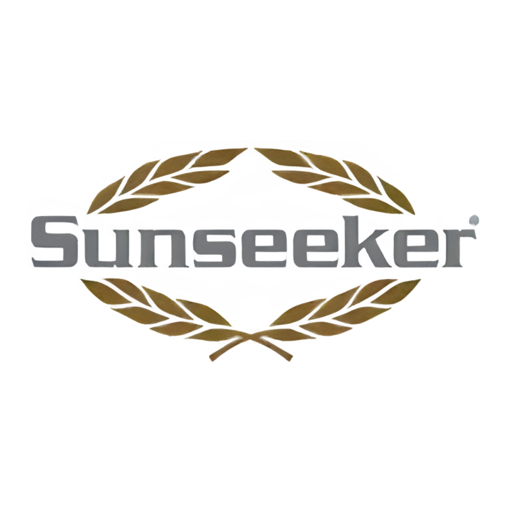 Sunseeker logo with gold wheat-like wreath surrounding the gray text.