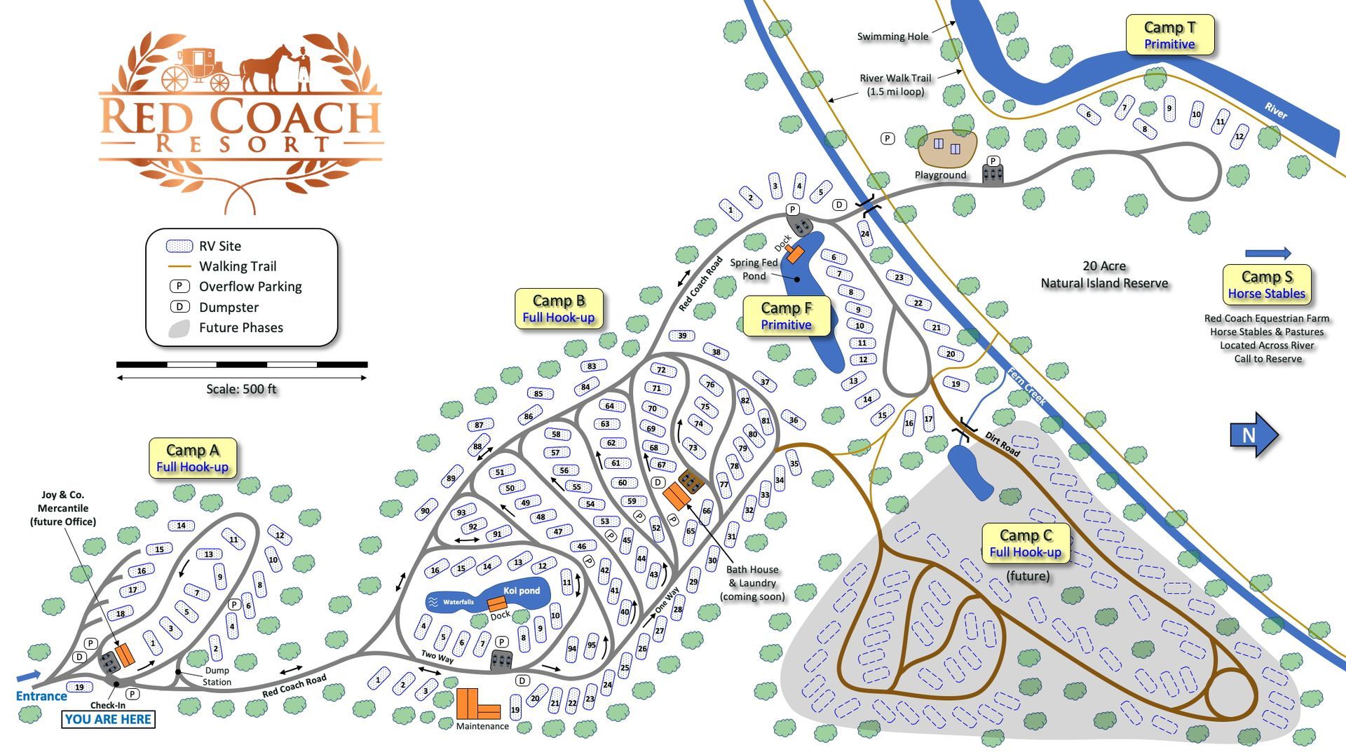 A map of the red coach resort is shown