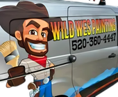 Cartoon cowboy with a paintbrush, advertising 