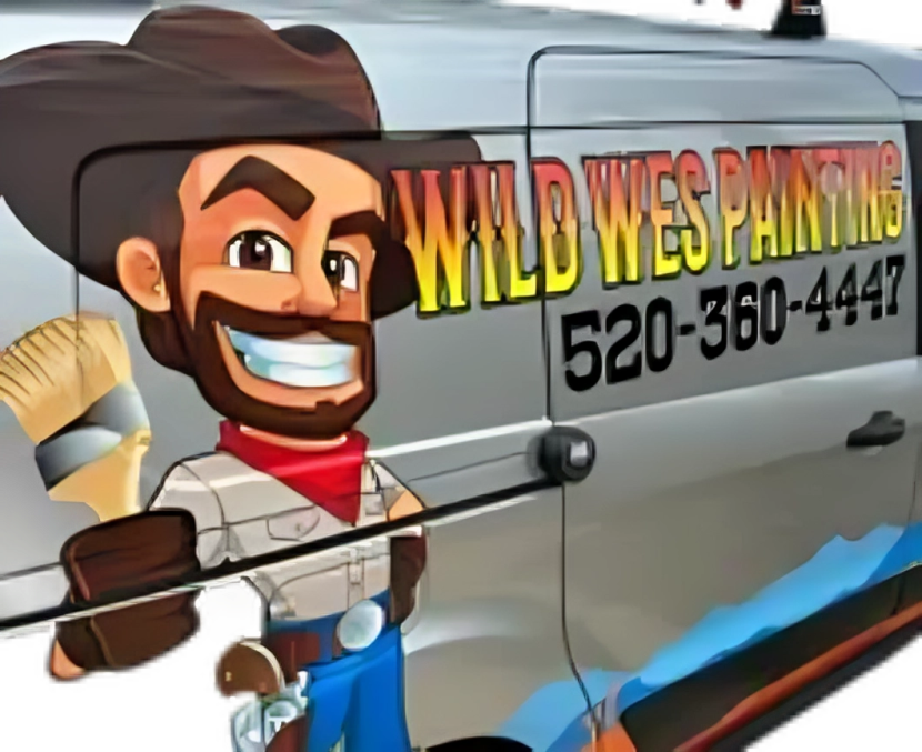 Cartoon cowboy with a paintbrush, advertising 