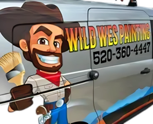Cartoon cowboy with a paintbrush, advertising 