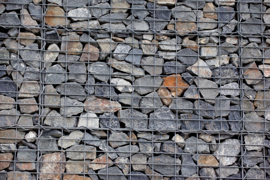 Gabion Walls Filled with Multicoloured Stones — Coastal Sand Soil & Mulch in Fraser Coast, QLD