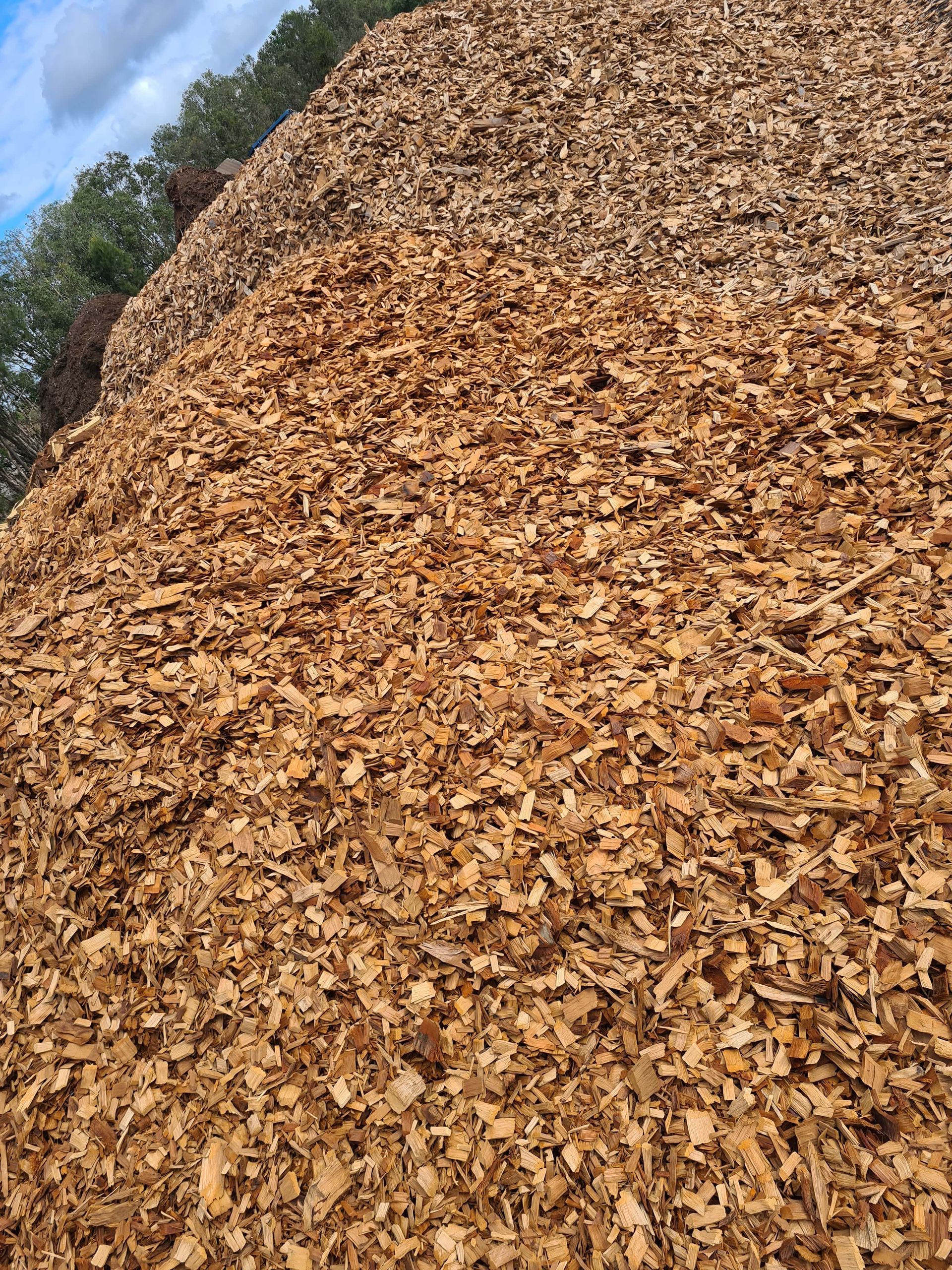 Pile of brown wood chip mulch outdoors — Coastal Sand Soil & Mulch in Craignish, QLD