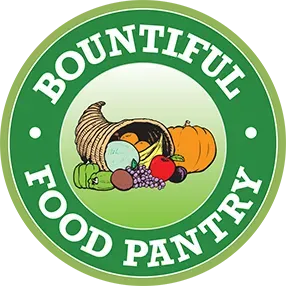 Green circular logo for Bountiful Food Pantry featuring a cornucopia filled with fruits and vegetables.