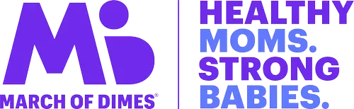 March of Dimes logo in purple text featuring the stylized 