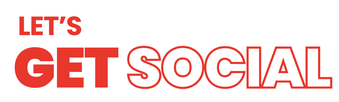 A red and white logo that says let 's get social