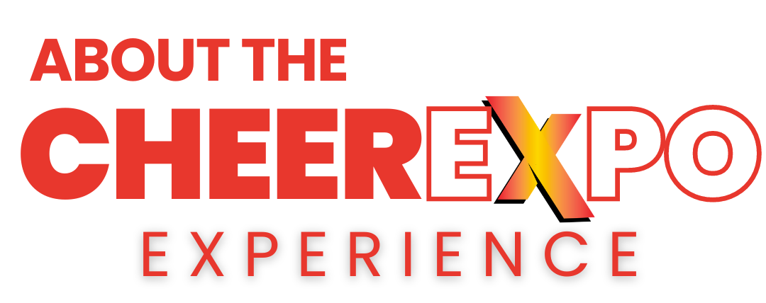 A red and white logo for the cheerexpo experience