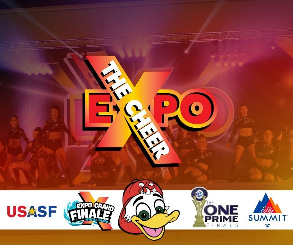 A poster for the cheer expo with a duck on it