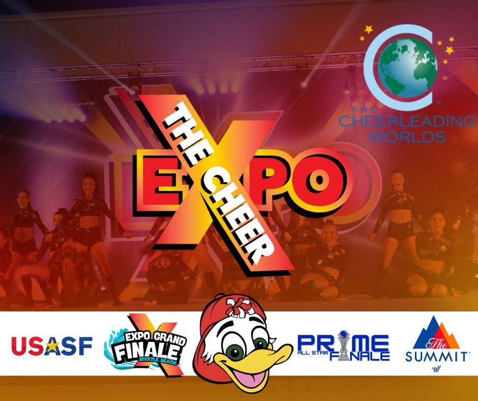 A poster for the cheer expo with a duck on it