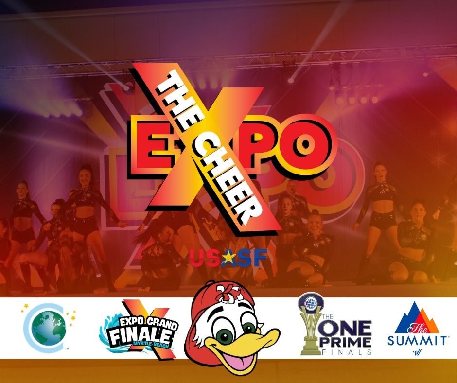 A poster for the cheer expo with a duck on it