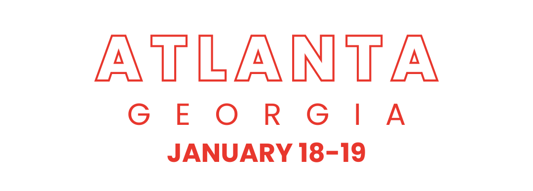 Atlanta georgia january 18-19 is written in red on a white background.