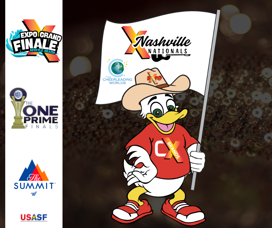 A poster for the cheer expo with a duck on it