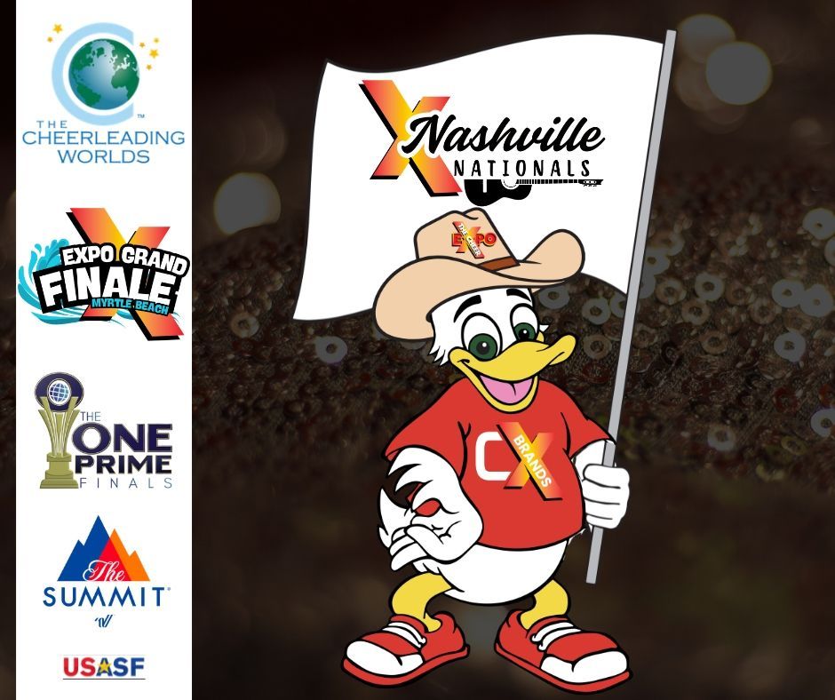 A poster for the cheer expo with a duck on it