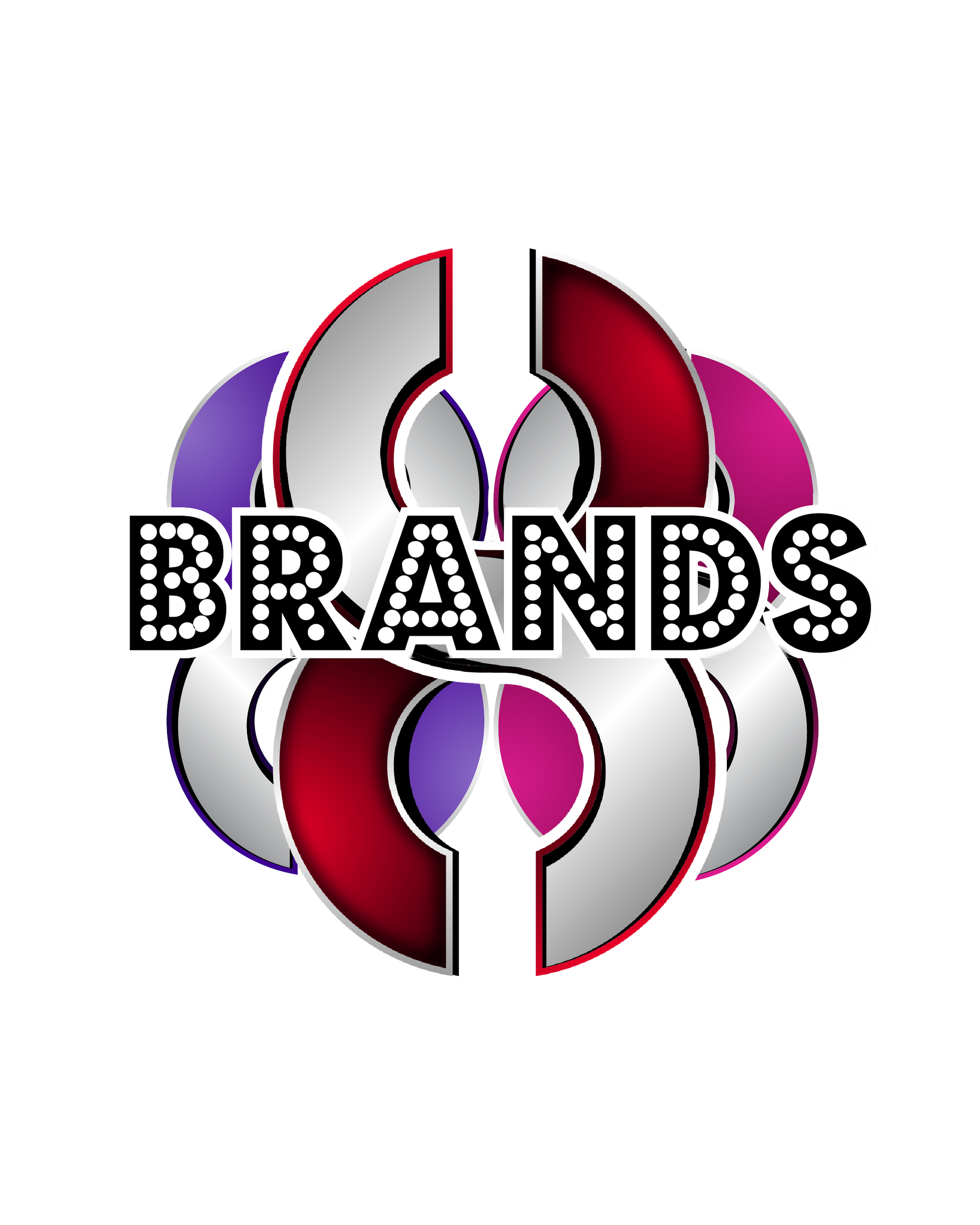 The word brands is on a white background