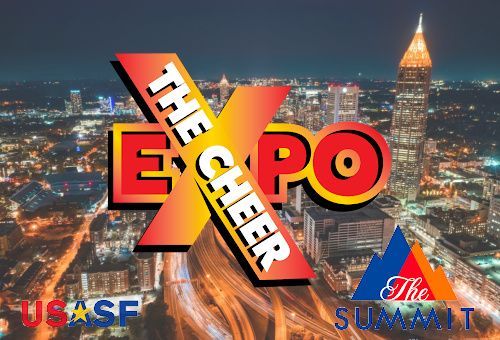 A poster for the expo career summit with a city in the background