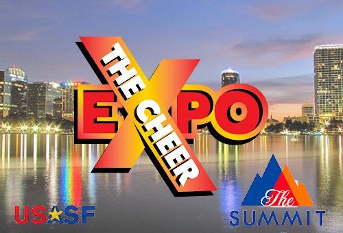 A logo for the expo career summit with a city in the background