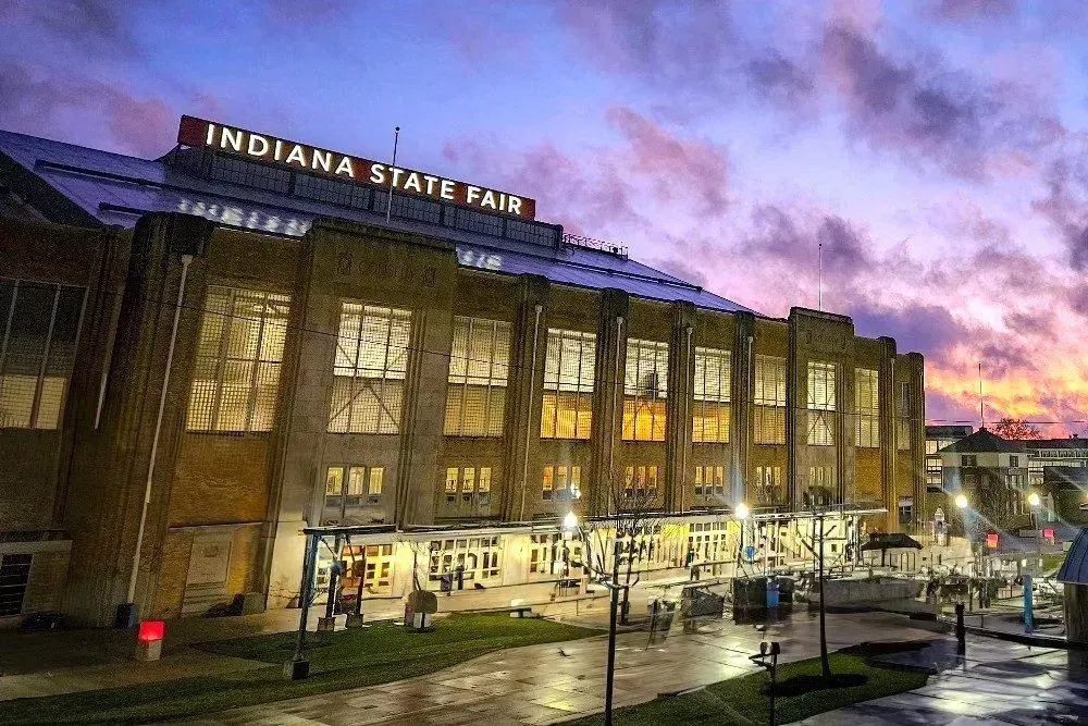 A large building with the word blue ribbon on it