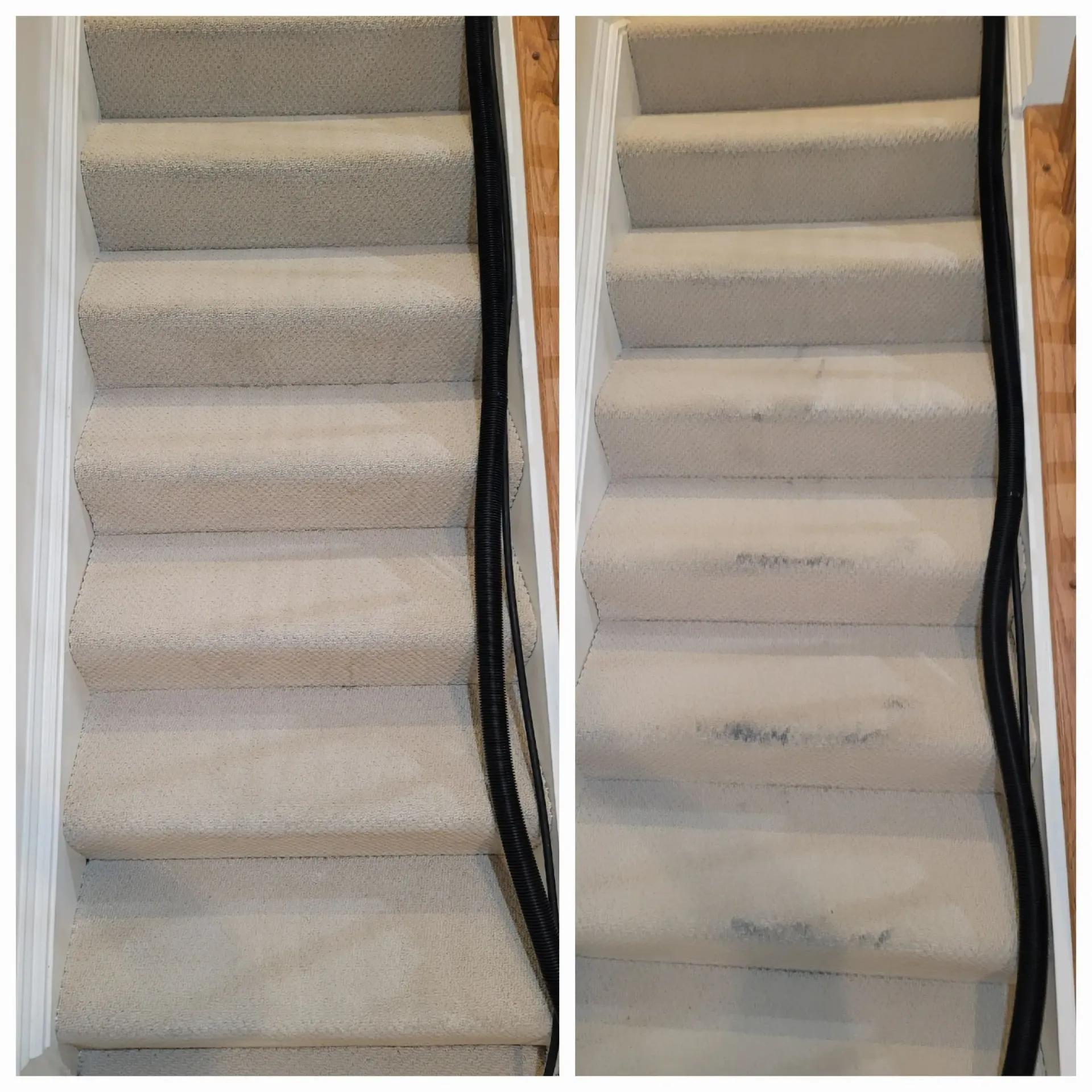 A before and after photo of a set of stairs
